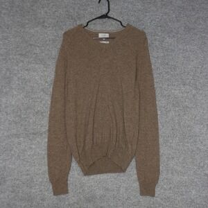 MS Collection Sweater Mens M Brown V Neck Extra Fine Lambswool Classic Casual